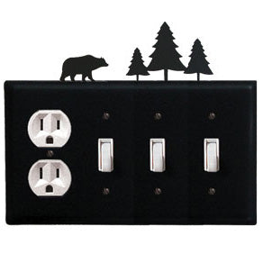 Bear Combination Cover - Single Outlet With Triple Switch Pine Trees