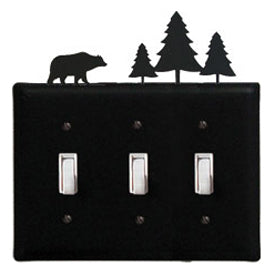 Wrought Iron Bear & Pine Switch Cover Triple