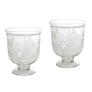 Pair Of Small Antique Leaf Etched Hurricanes