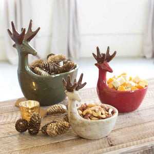 Set Of Three Ceramic Deer Bowls