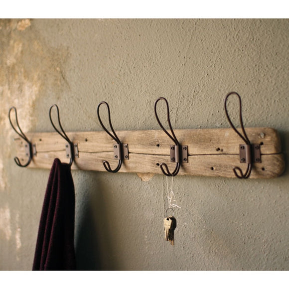 Recycled Wooden Coat Rack With Rustic Hooks