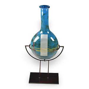 Mid-Night Blue Tall Glass Bottle with Iron Stand