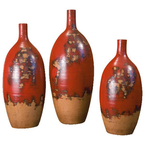 Melon Ceramic Vases Set of 3 | Aged Red