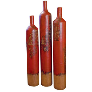 Tall Ceramic Floor Bottles Set of 3 | Aged Red
