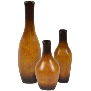Square Base Ceramic Bottles Set of 3 | Aged Brown