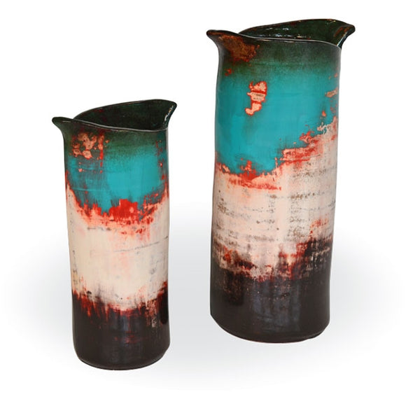 Wrapped Ceramic Vases Set of 2 | Teal Top