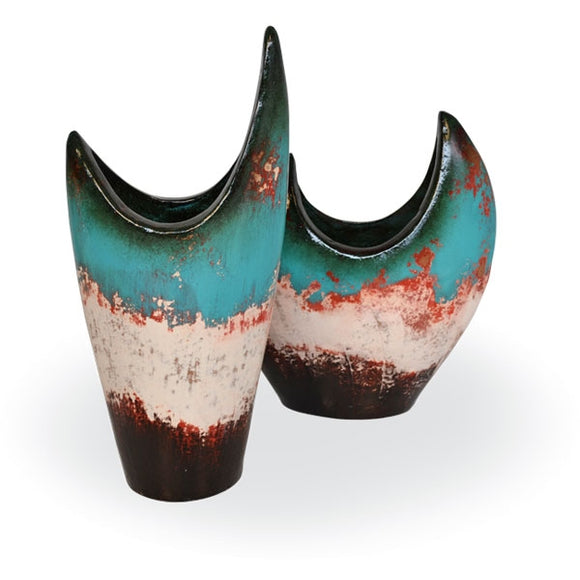 Lunar Ceramic Vases Set of 2 | Teal Top