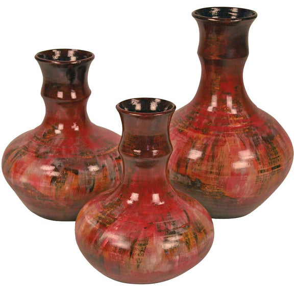 Bamboo Ceramic Vases Set of 3 | Rocky Red