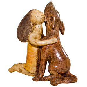 Ceramic Girl with Dog Sculpture