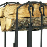 Mission I Wood Holder with 4 Tool Fireplace Set
