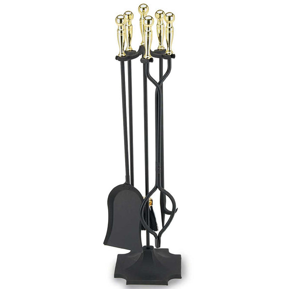 5 Piece Fireplace Tool Set with Polished Brass Accent