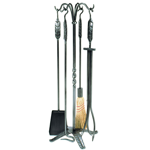 Iron Fireplace Tool Set with Leaf Design