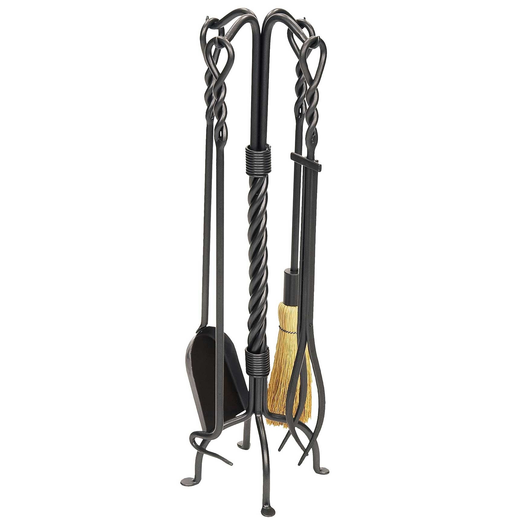 Timeless Wrought Iron Twisted Rope Fireplace Tool Set