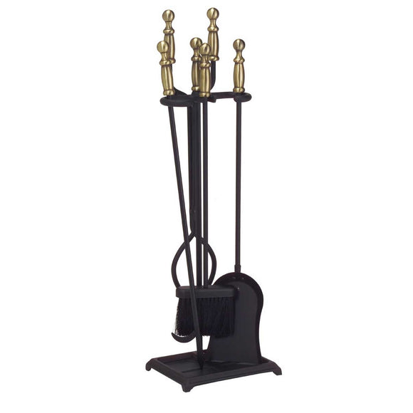 Fireplace Tool Set with Antique Brass Plated Handles