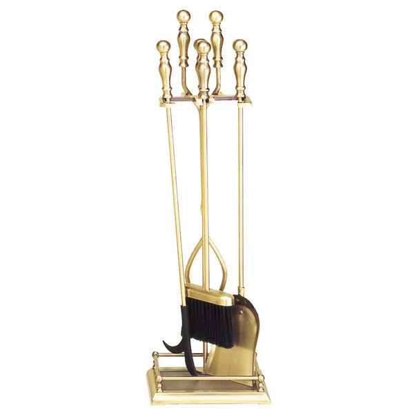 5 Piece Antique Brass Fireplace Tool Set | Minuteman