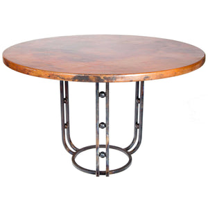 Clayton Dining Table with 54" Round Hammered Copper Top