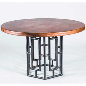Hudson Dining Table with 48" Round Natural Hammered Copper Top