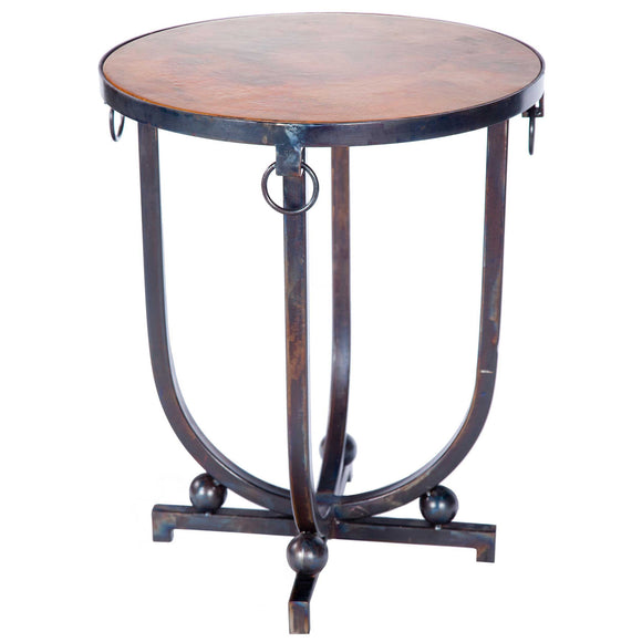 Mid Century Accent Table with Hardware Rings and Hammered Copper Top