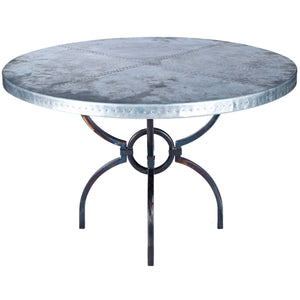 Logan Dining Table with 48" Round Hammered Zinc Top