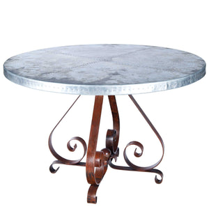 Pierre Dining Table with 54" Round Hammered Zinc Top
