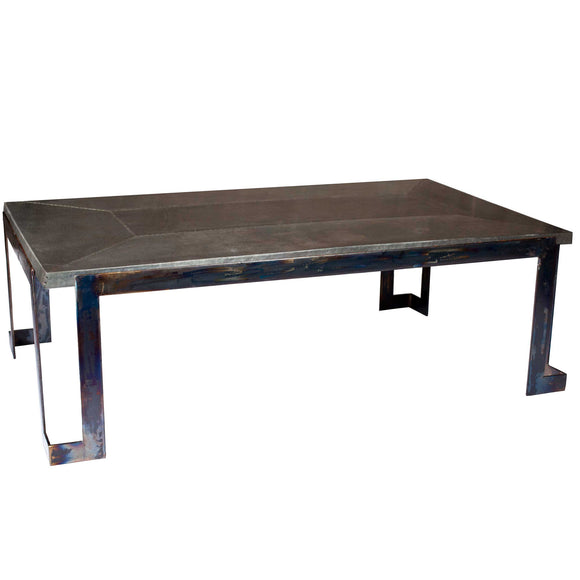 Steel Strap  Cocktail Table with Hammered Zinc Top