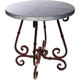 French Counter Height Table | 36in Round Hammered Zinc Top