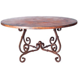 French Dining Table with 48" Round Hammered Copper Top
