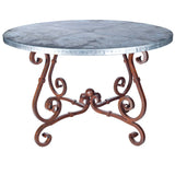 French Dining Table with 72" Round Hammered Zinc Top
