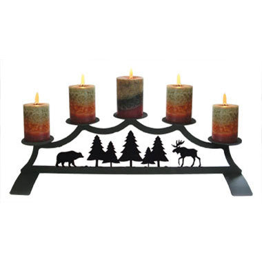 Moose, Bear, And Pine Pillar Candle Holder