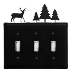 Wrought Iron Deer & Pine Triple Switch Cover
