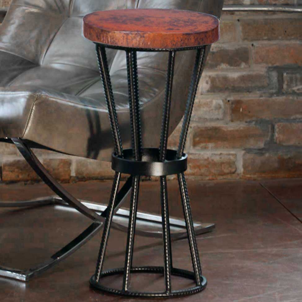 Axel Iron Accent Table with Round Hammered Copper Top